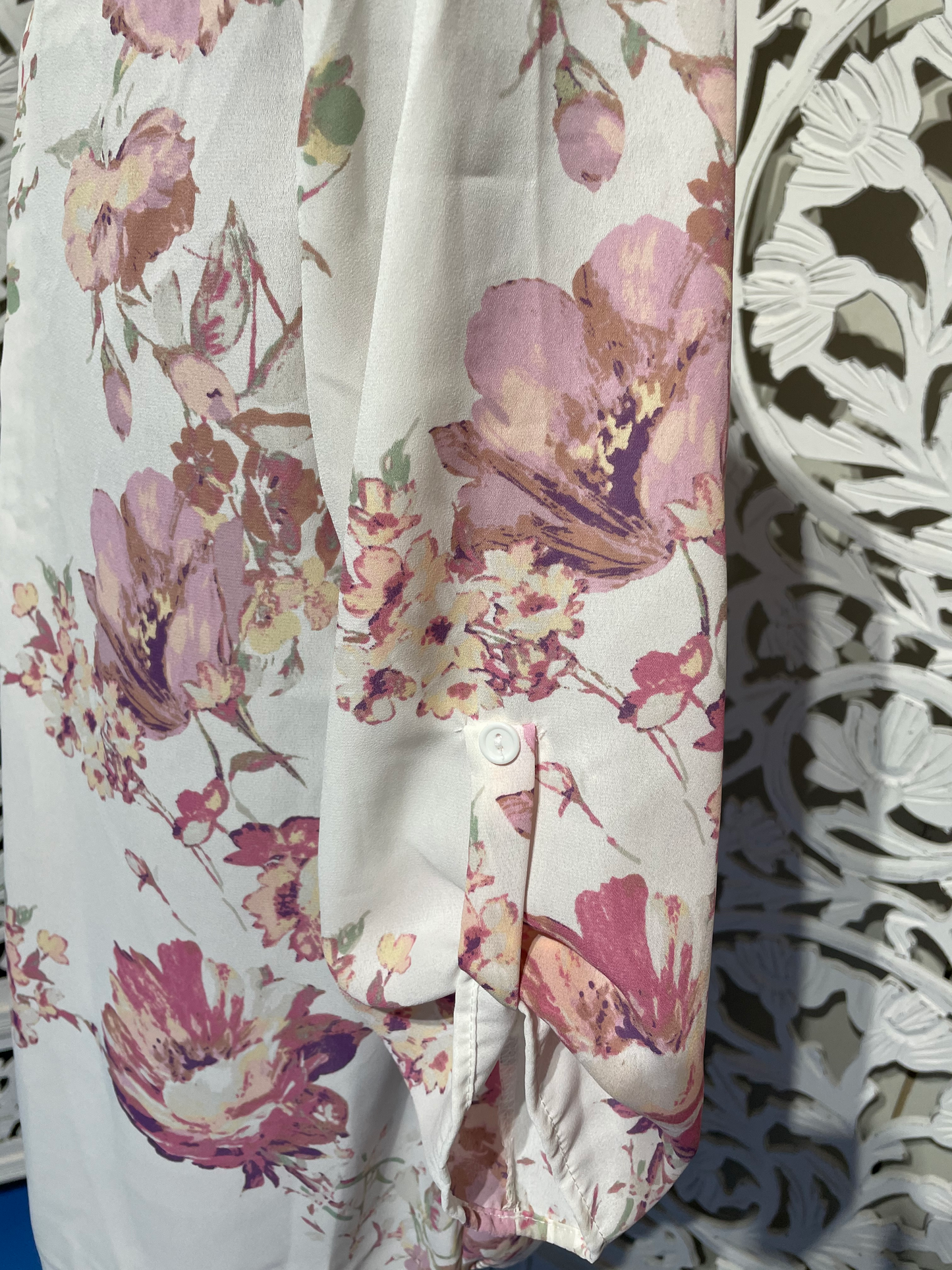 V Neck Floral Print Detail Top