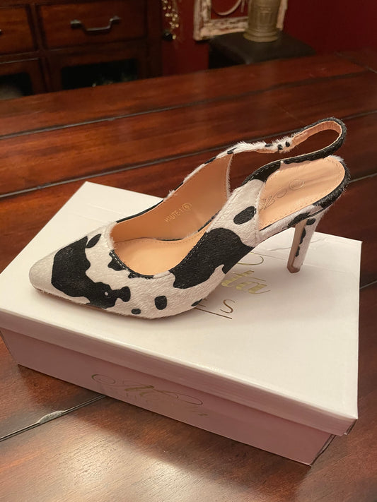 Cow Print Pointed Toe Slingback High Heels