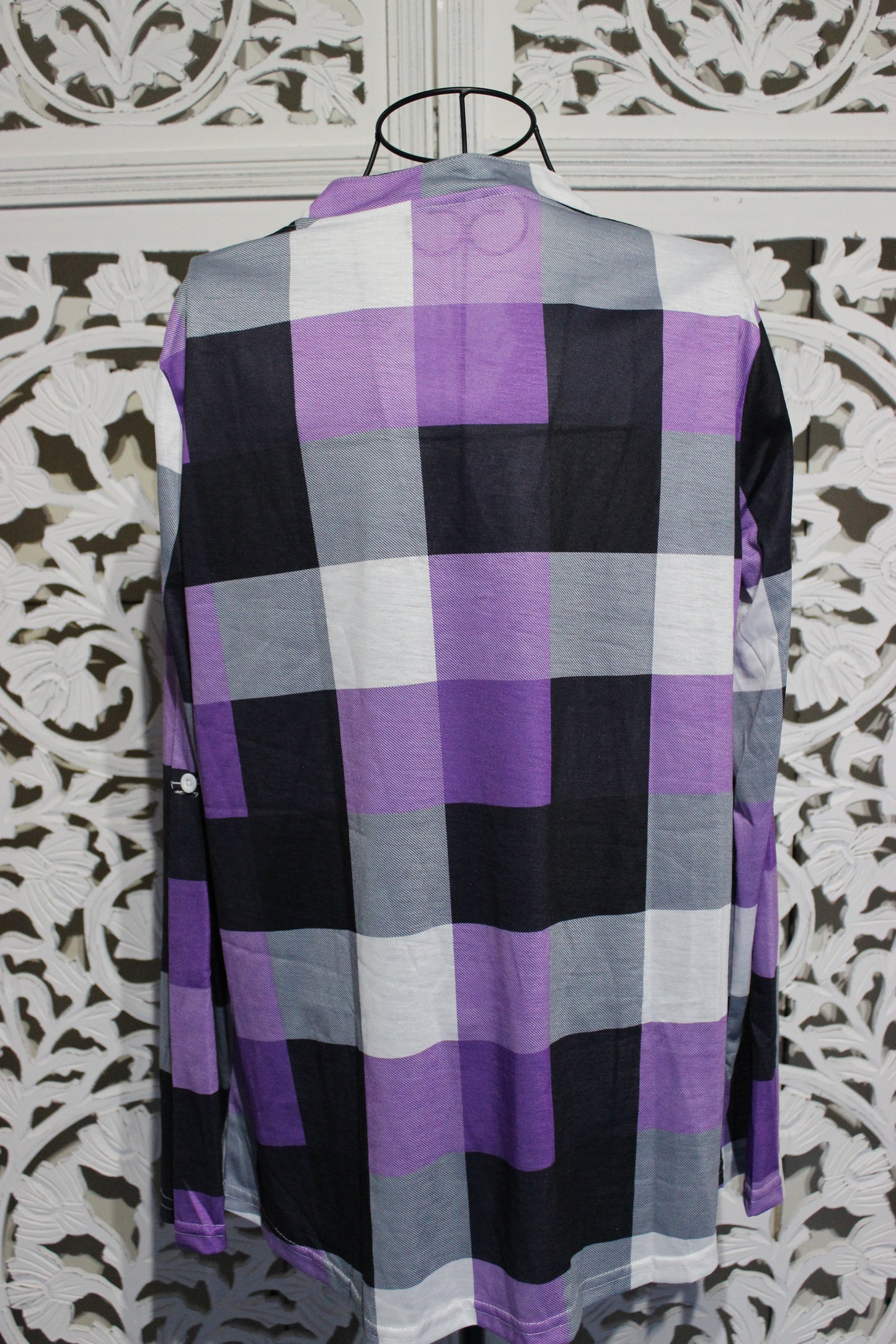 Long Sleeve Checker Print Blouse
