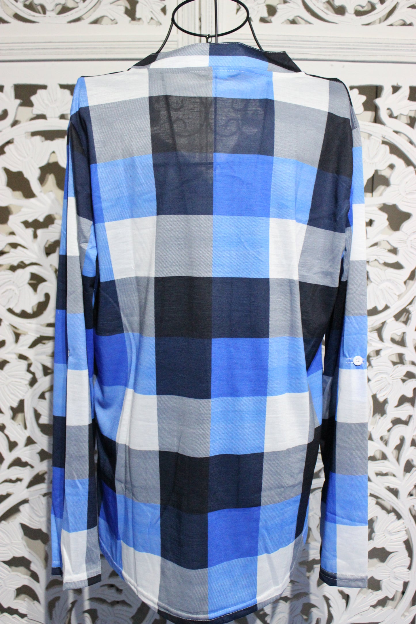 Long Sleeve Checker Print Blouse