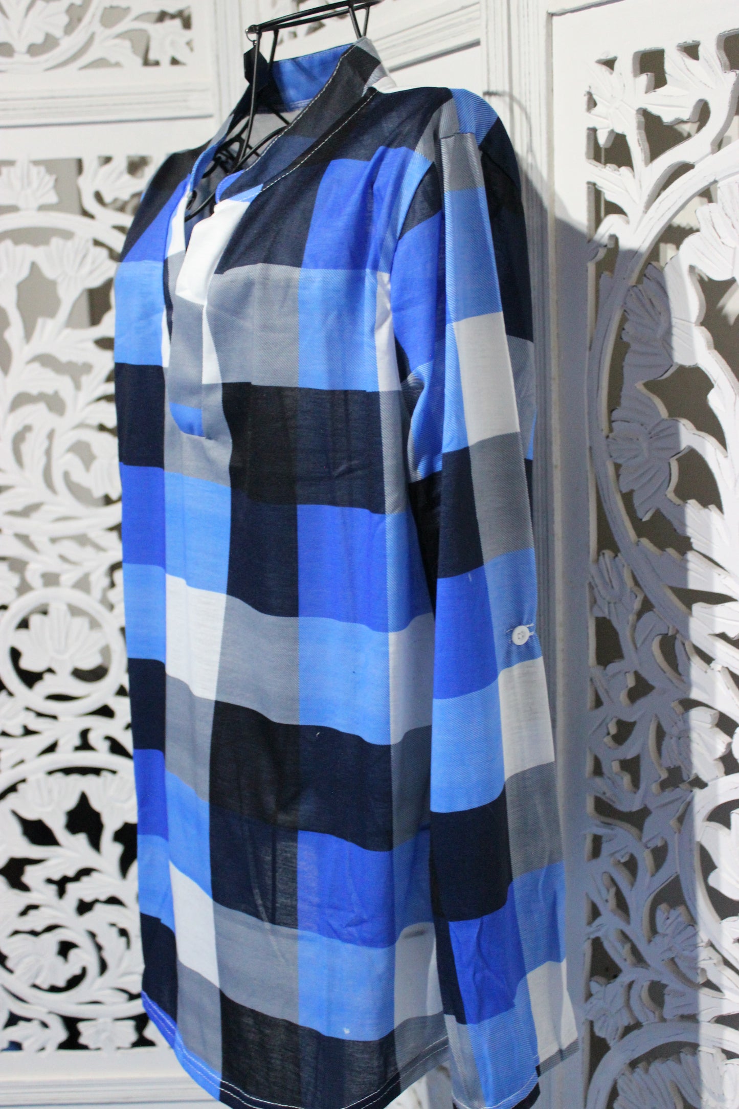 Long Sleeve Checker Print Blouse