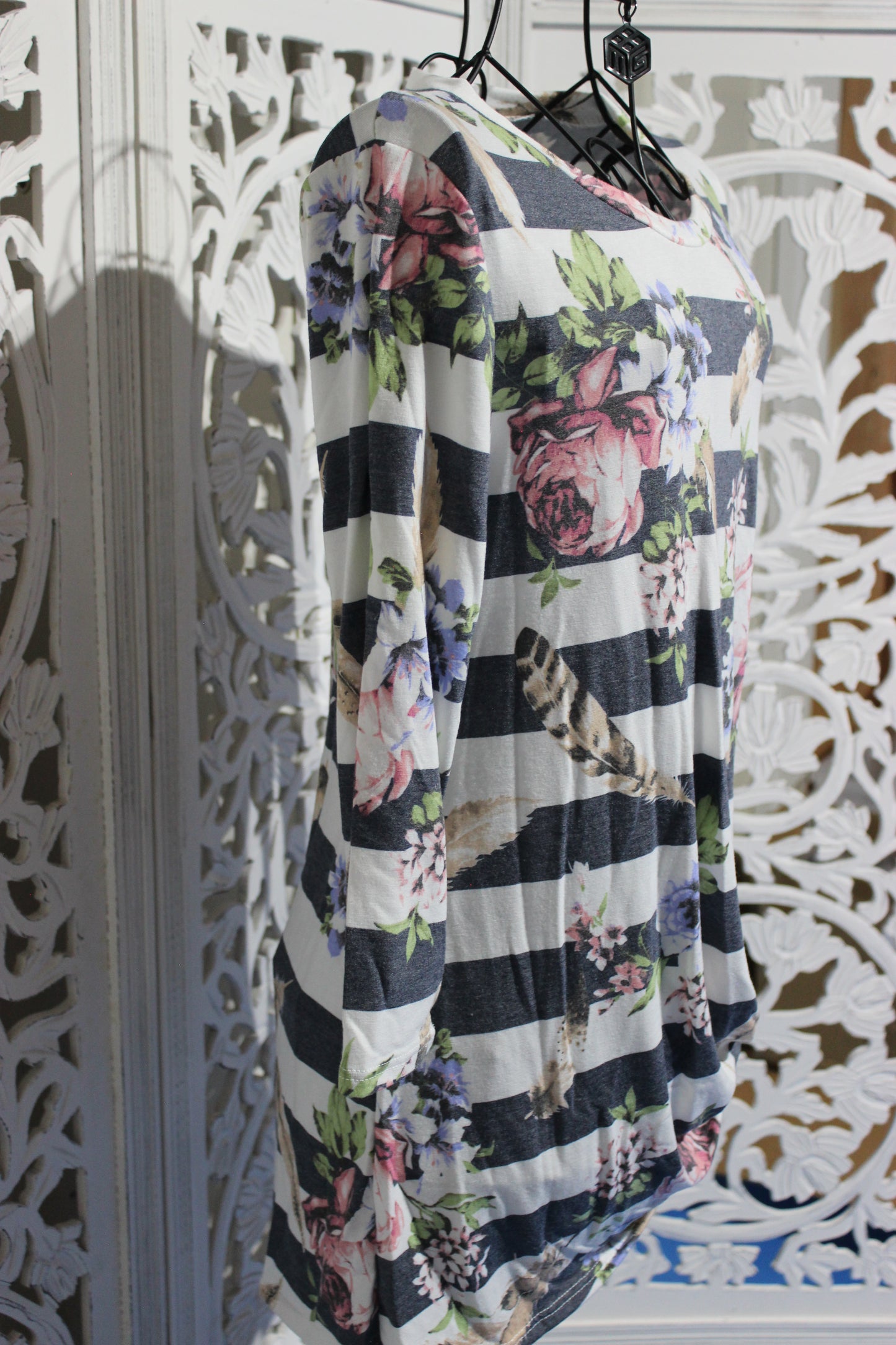 Plus Sized Side Knot Floral and Striped Top