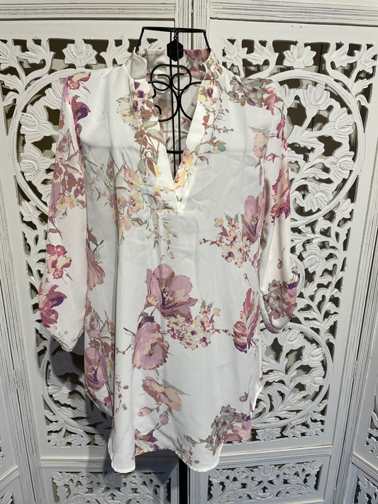V Neck Floral Print Detail Top