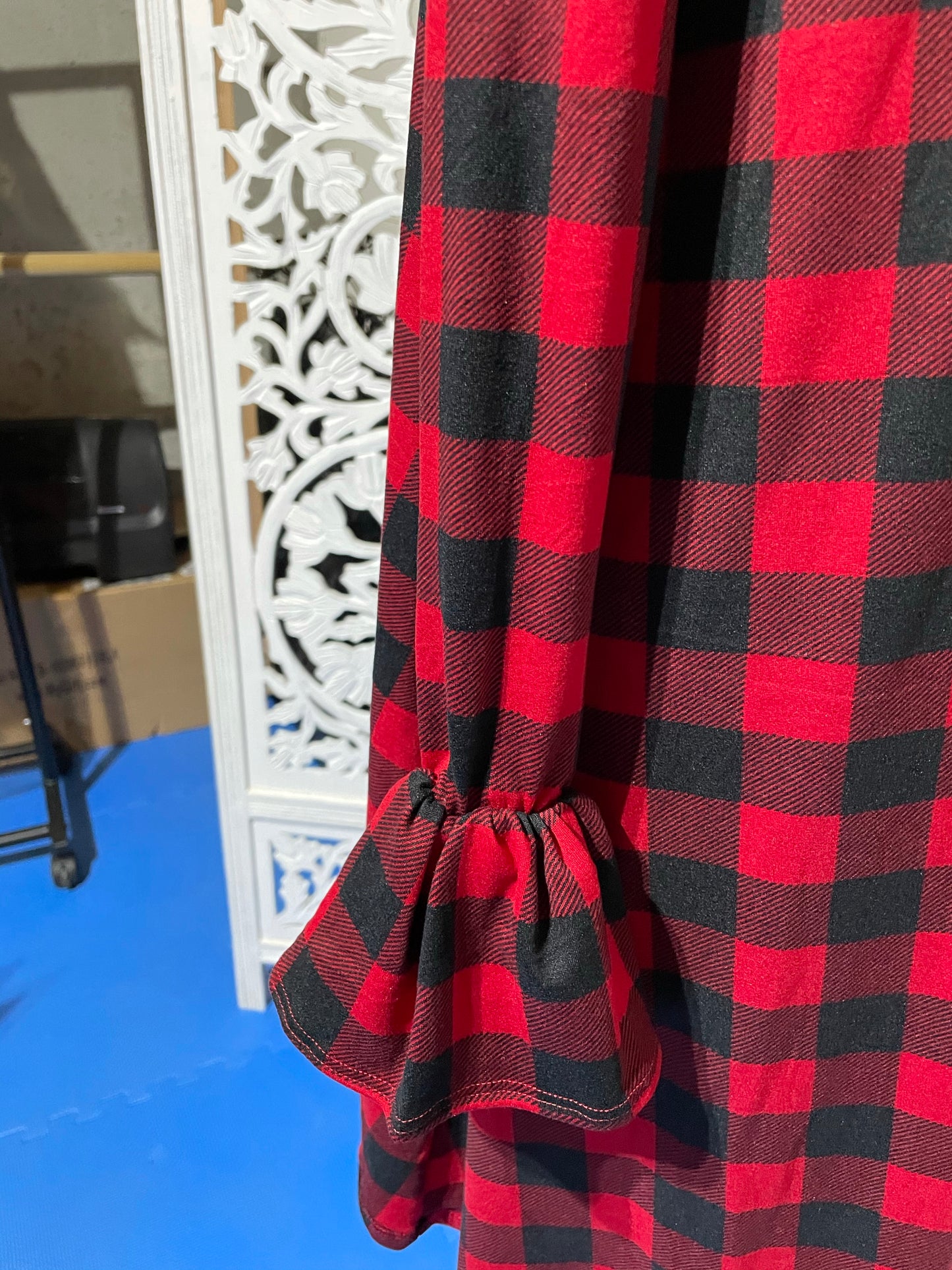 Plaid Print Ruffle Sleeve Tunic Top