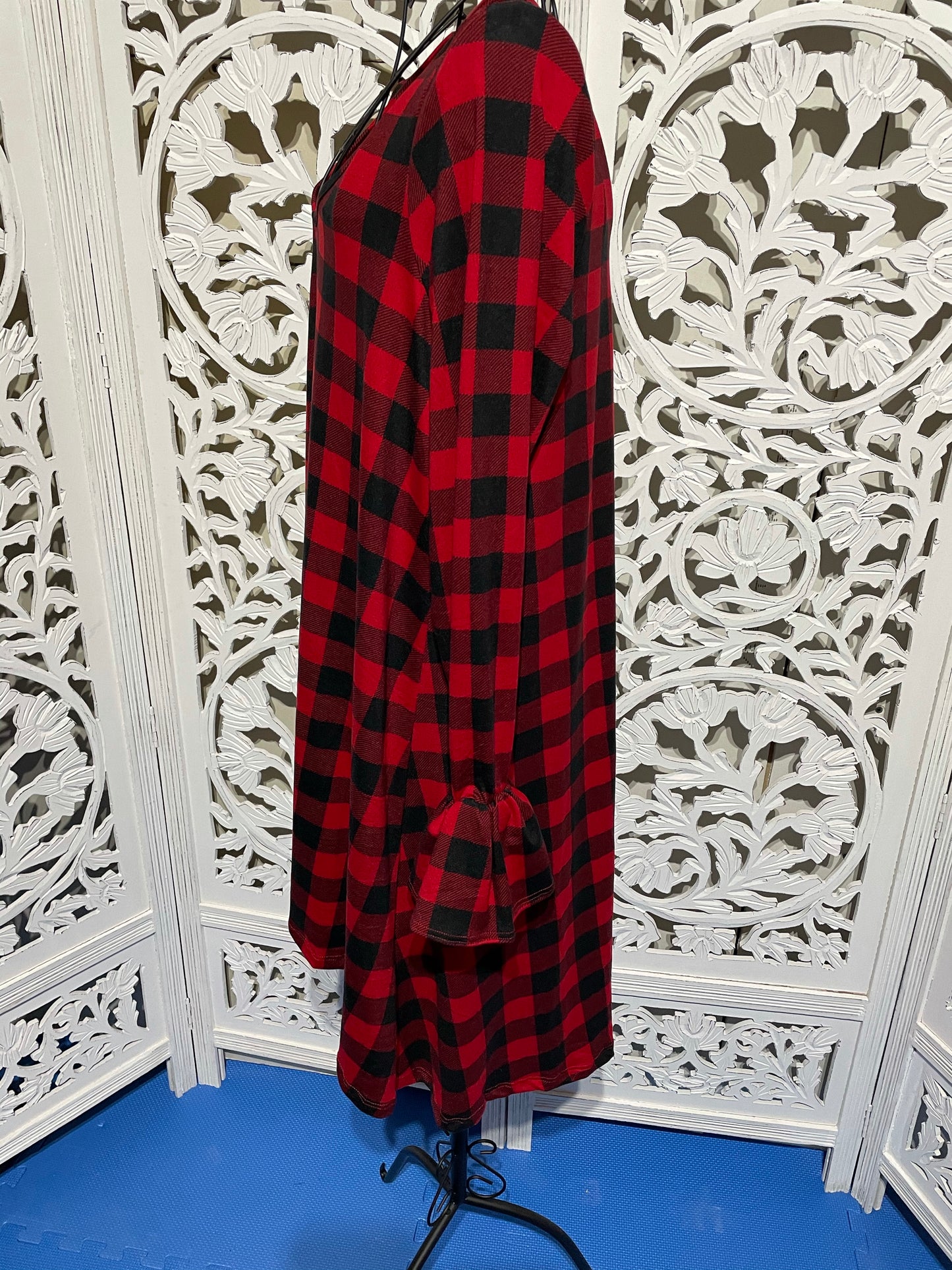 Plaid Print Ruffle Sleeve Tunic Top